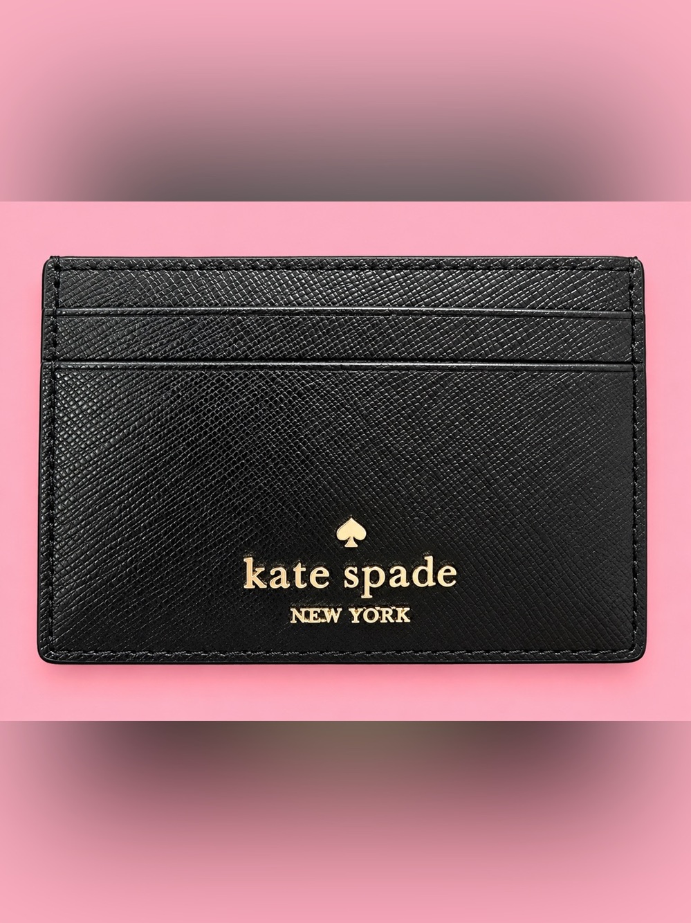 Kate Spade Black Saffiano Leather Card Holder Wallet Gold Logo